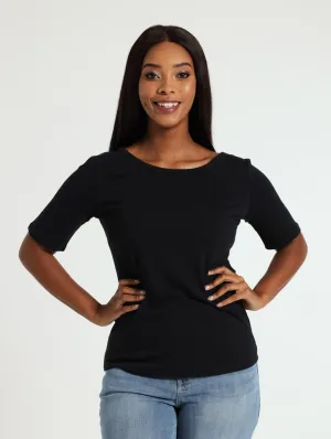 Boat Neck Stretch Tee - Black