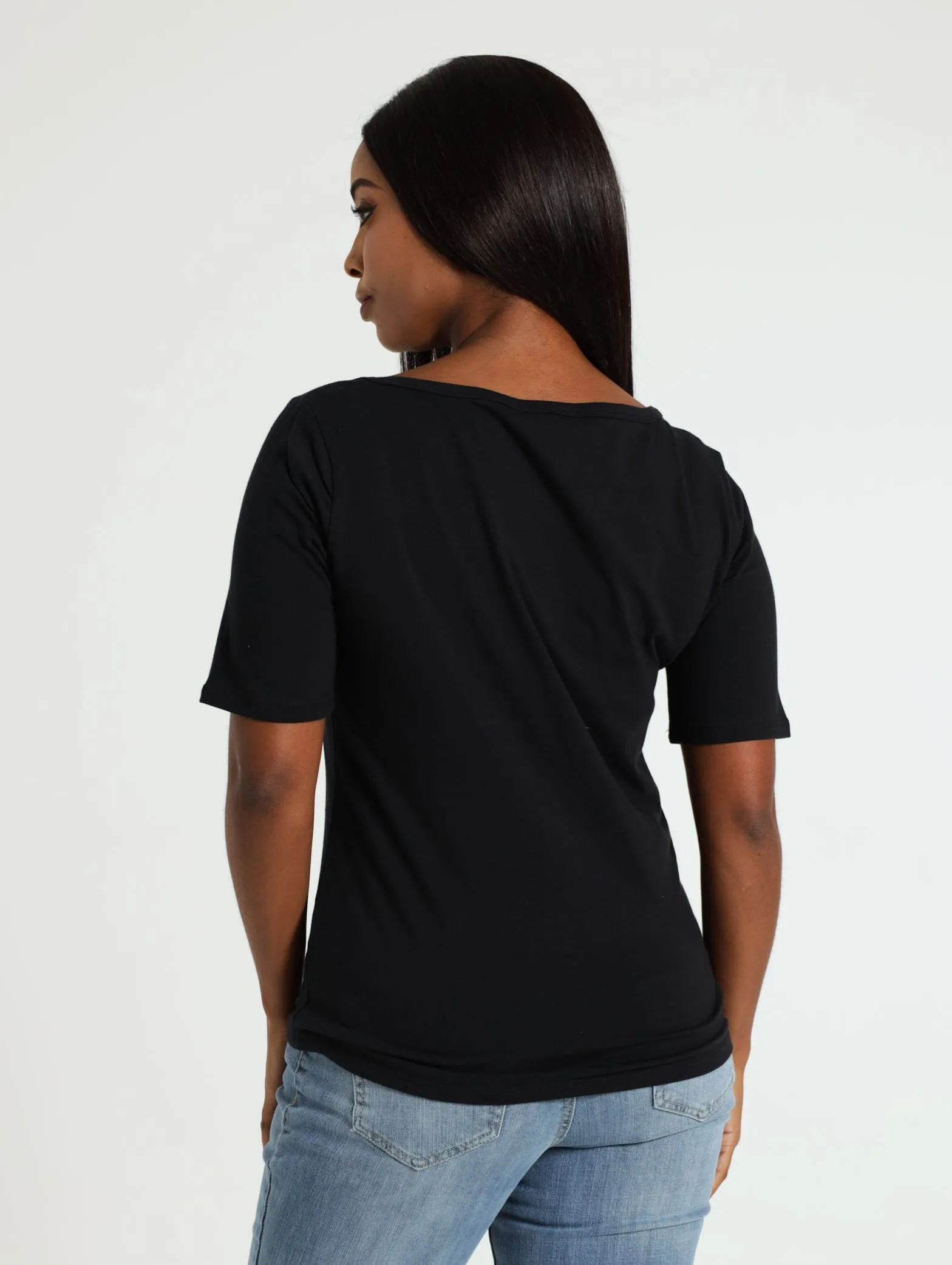 Boat Neck Stretch Tee - Black