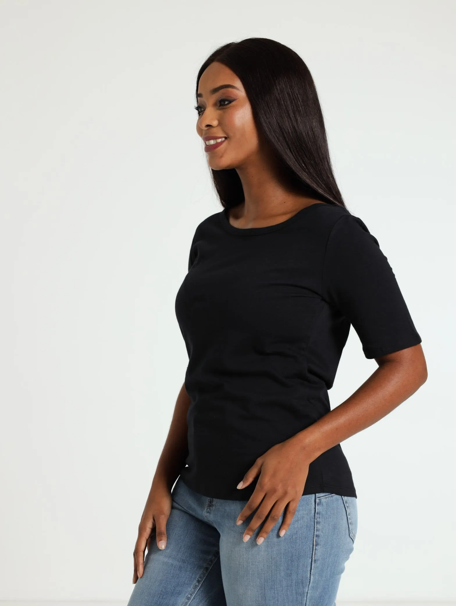 Boat Neck Stretch Tee - Black