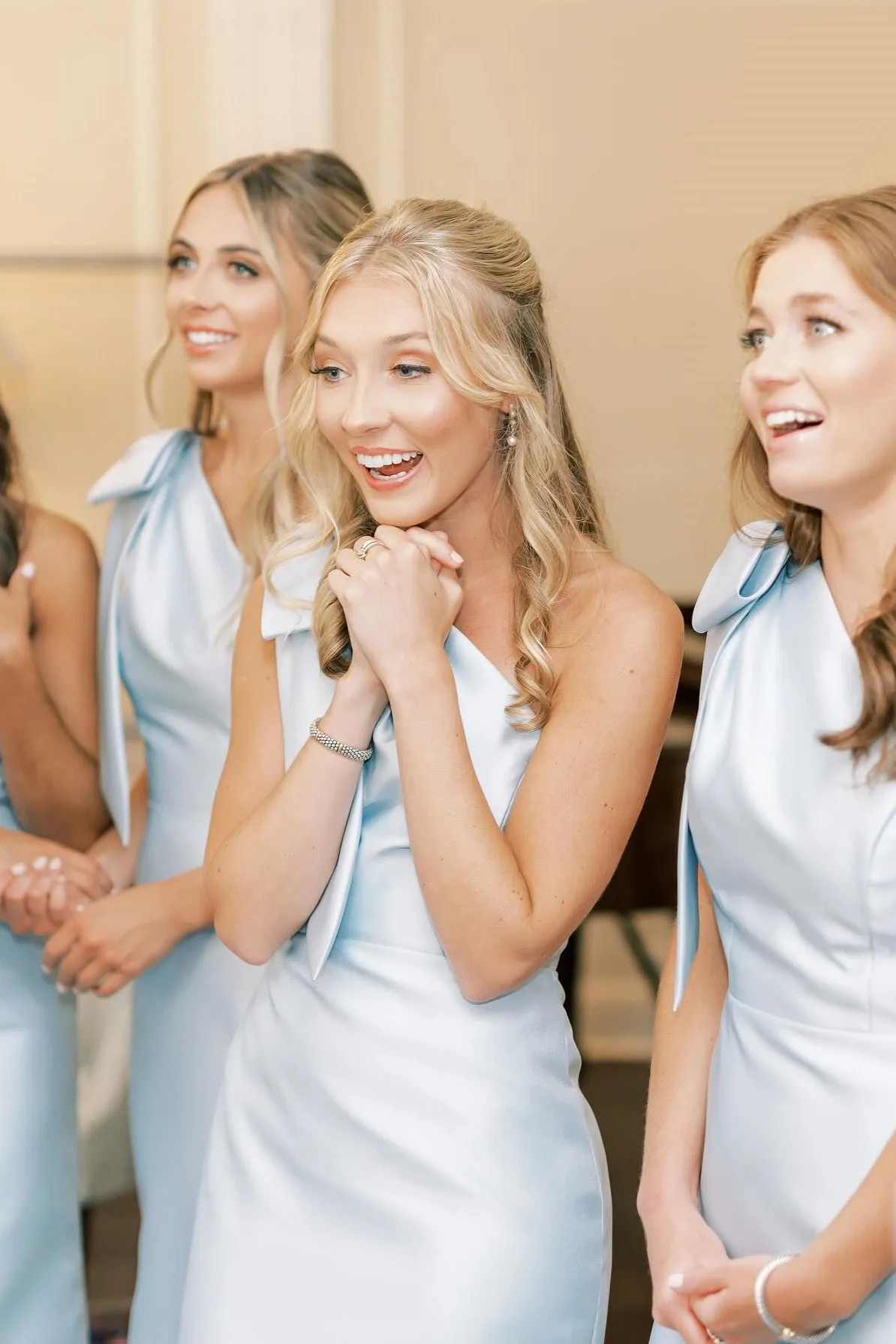 Bow One Shoulder Light Blue Satin Long Bridesmaid Dress