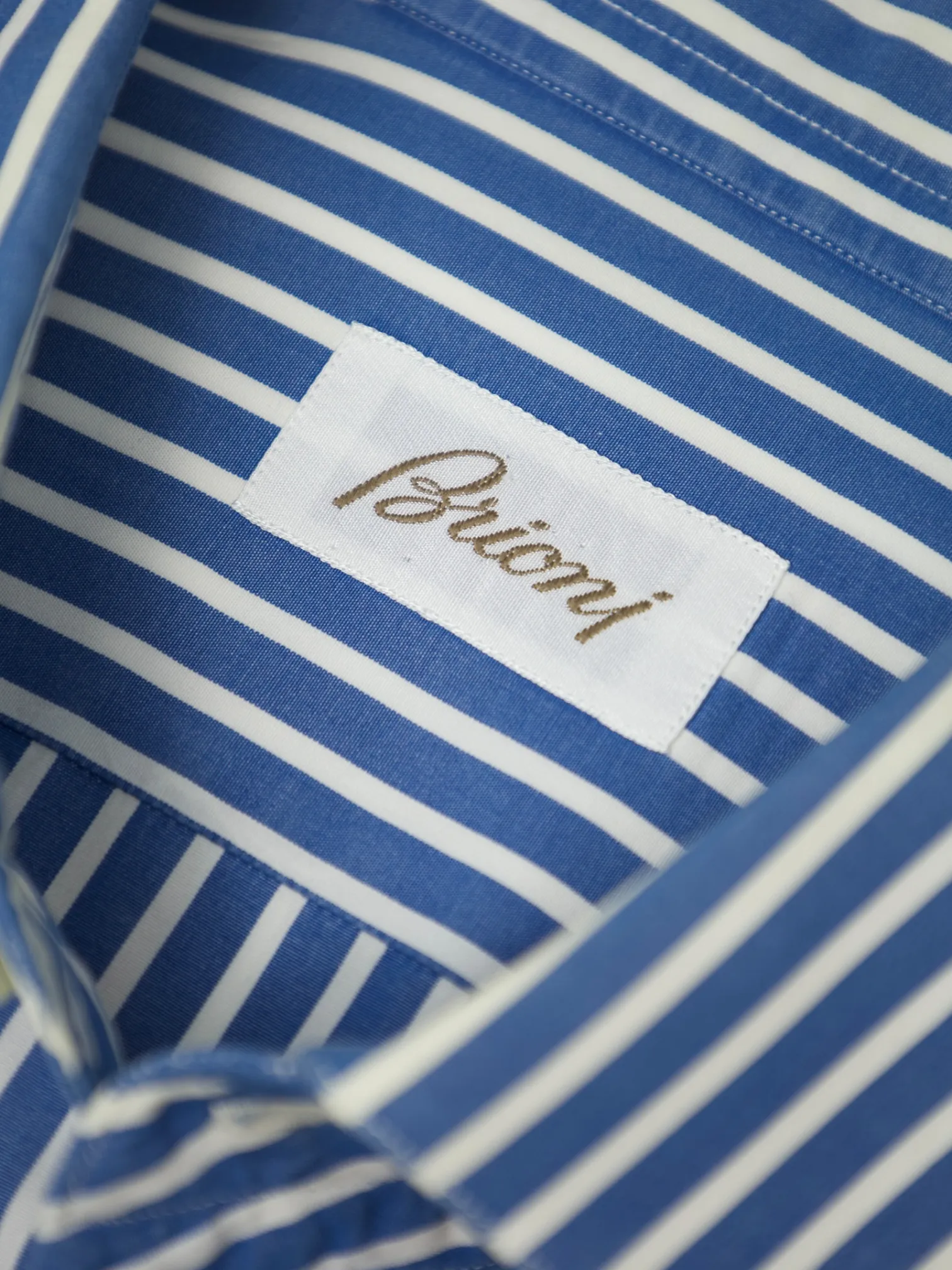 Brioni White & Turquoise Cotton Bengal Stripe Shirt