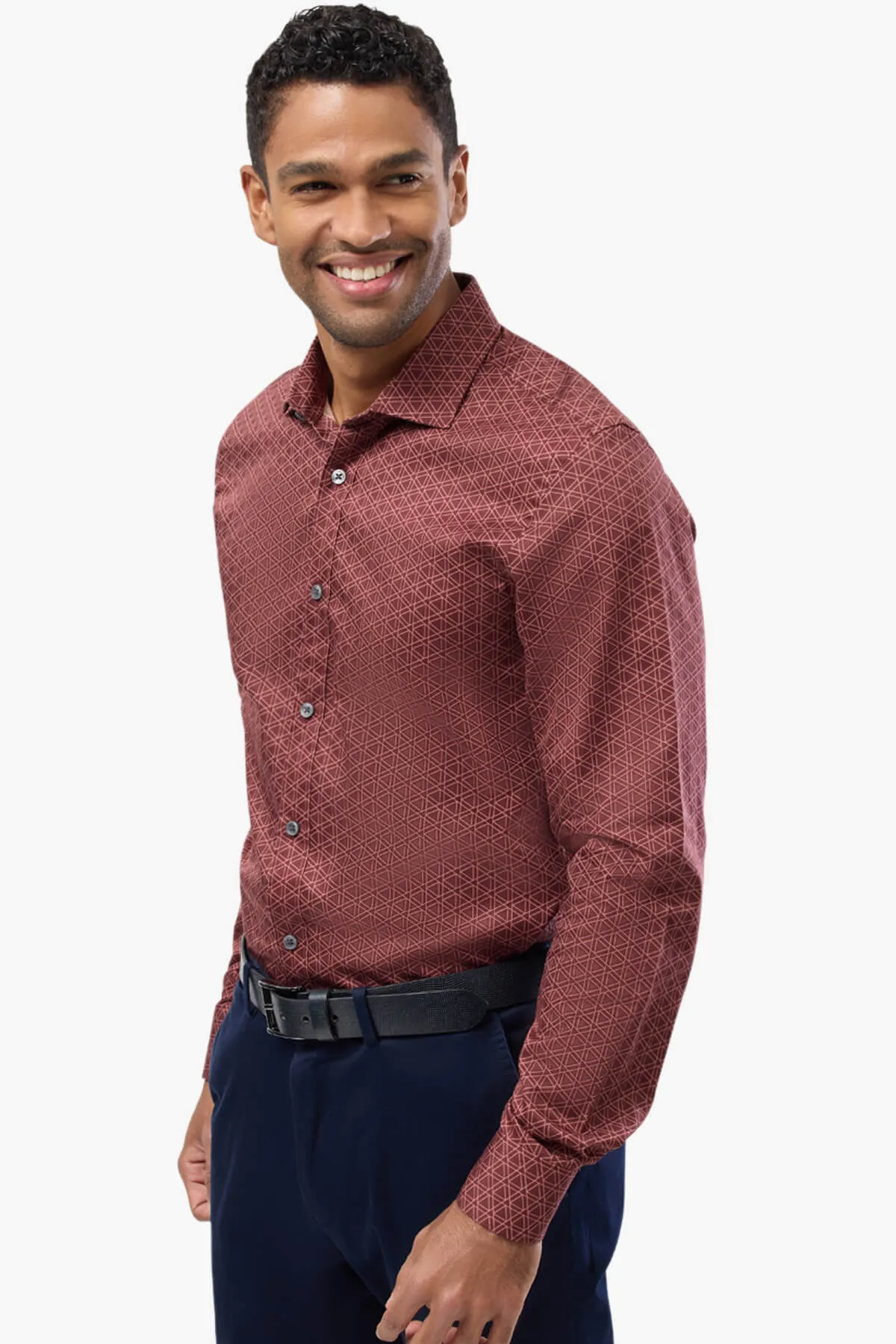 Brooksfield | Triangle Print Slim Fit Dress Shirt
