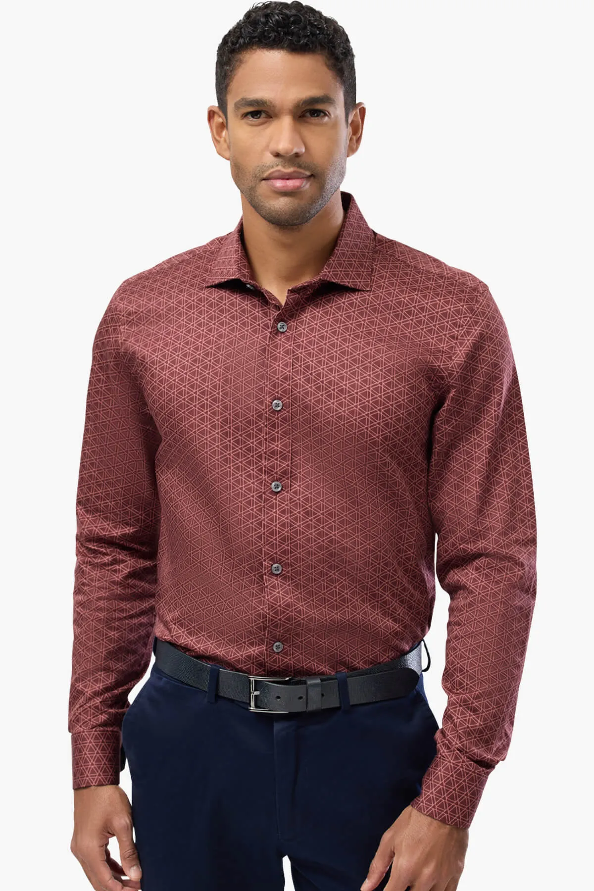 Brooksfield | Triangle Print Slim Fit Dress Shirt