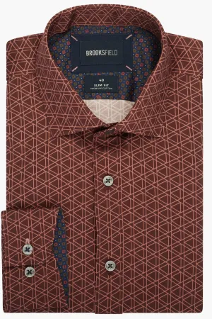 Brooksfield | Triangle Print Slim Fit Dress Shirt