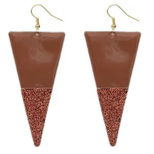 Brown Glitter Inverted Triangle Earrings