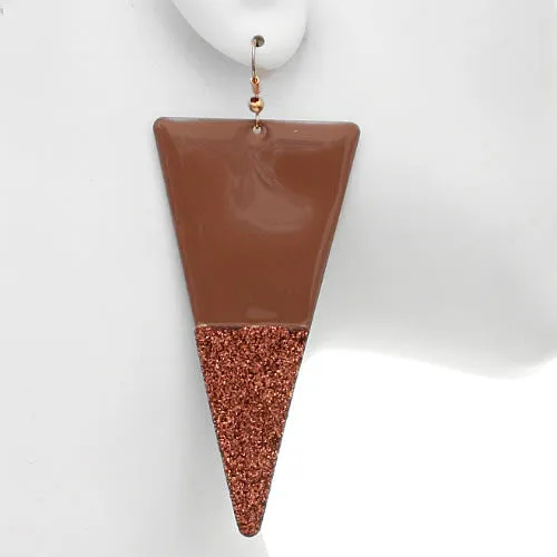Brown Glitter Inverted Triangle Earrings