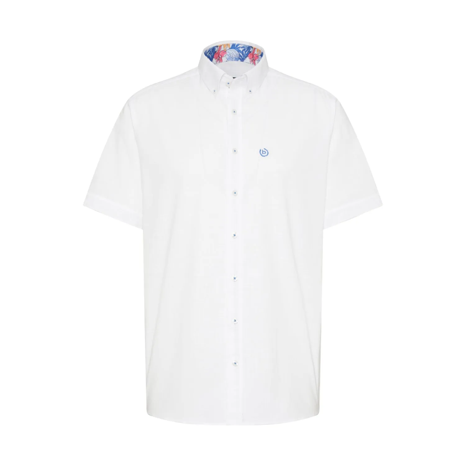 Bugatti Men's Short-Sleeve Button-Down Shirt with Patterned Inner Collar