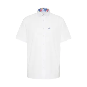 Bugatti Men's Short-Sleeve Button-Down Shirt with Patterned Inner Collar