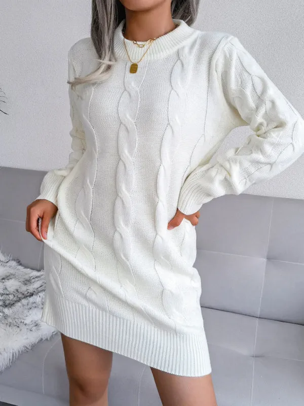 Cable Knit Bodycon Mini Dress with Long Sleeves