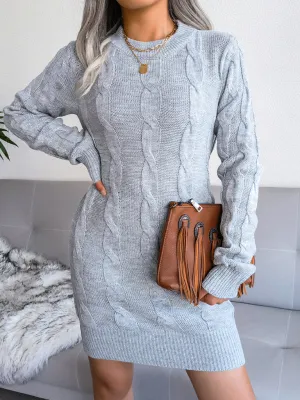 Cable Knit Bodycon Mini Dress with Long Sleeves