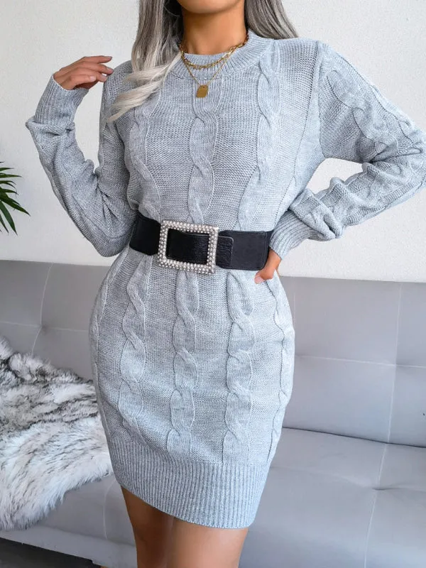 Cable Knit Bodycon Mini Dress with Long Sleeves