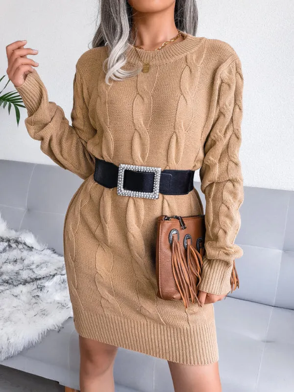 Cable Knit Bodycon Mini Dress with Long Sleeves