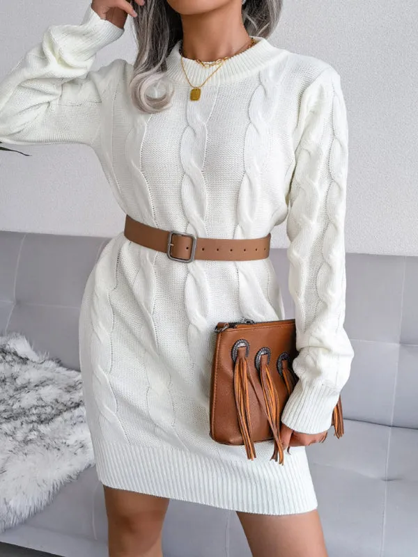 Cable Knit Bodycon Mini Dress with Long Sleeves