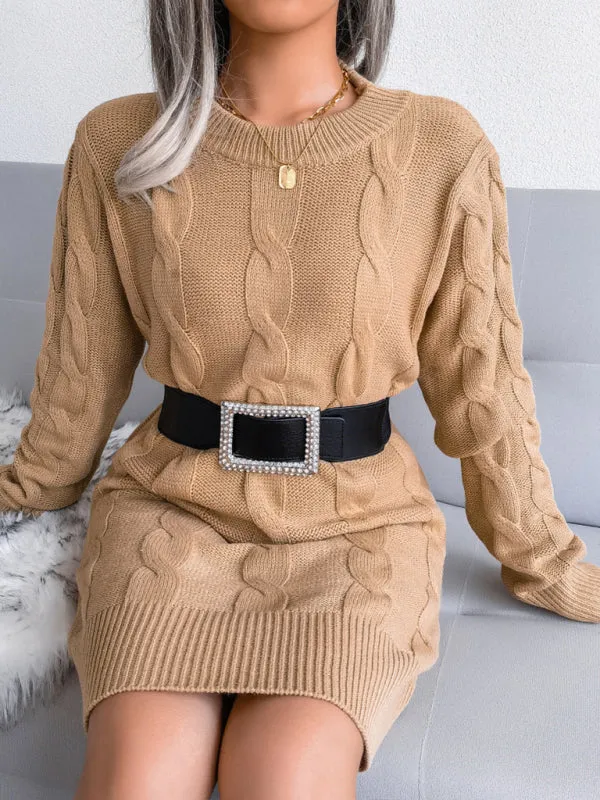 Cable Knit Bodycon Mini Dress with Long Sleeves
