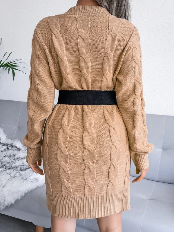 Cable Knit Bodycon Mini Dress with Long Sleeves