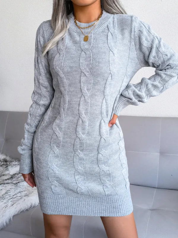 Cable Knit Bodycon Mini Dress with Long Sleeves