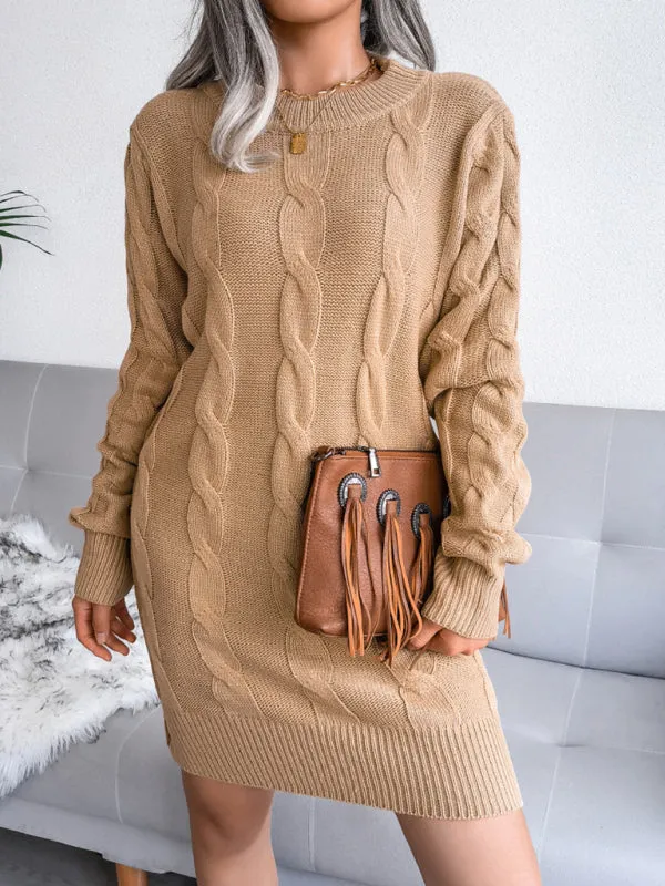 Cable Knit Bodycon Mini Dress with Long Sleeves