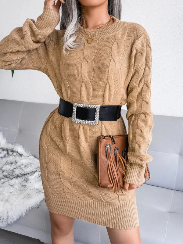Cable Knit Bodycon Mini Dress with Long Sleeves