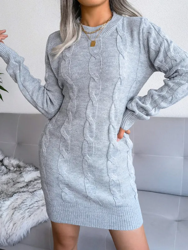 Cable Knit Bodycon Mini Dress with Long Sleeves