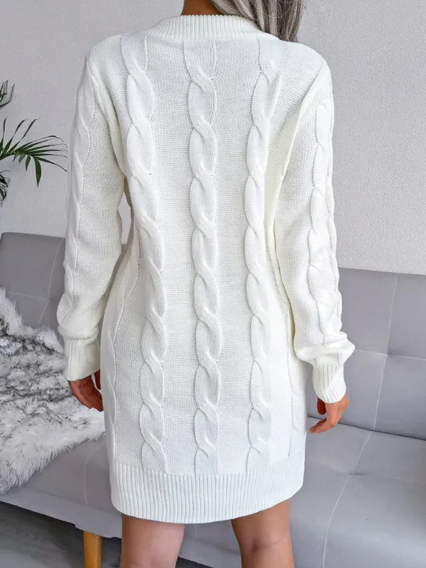 Cable Knit Bodycon Mini Dress with Long Sleeves