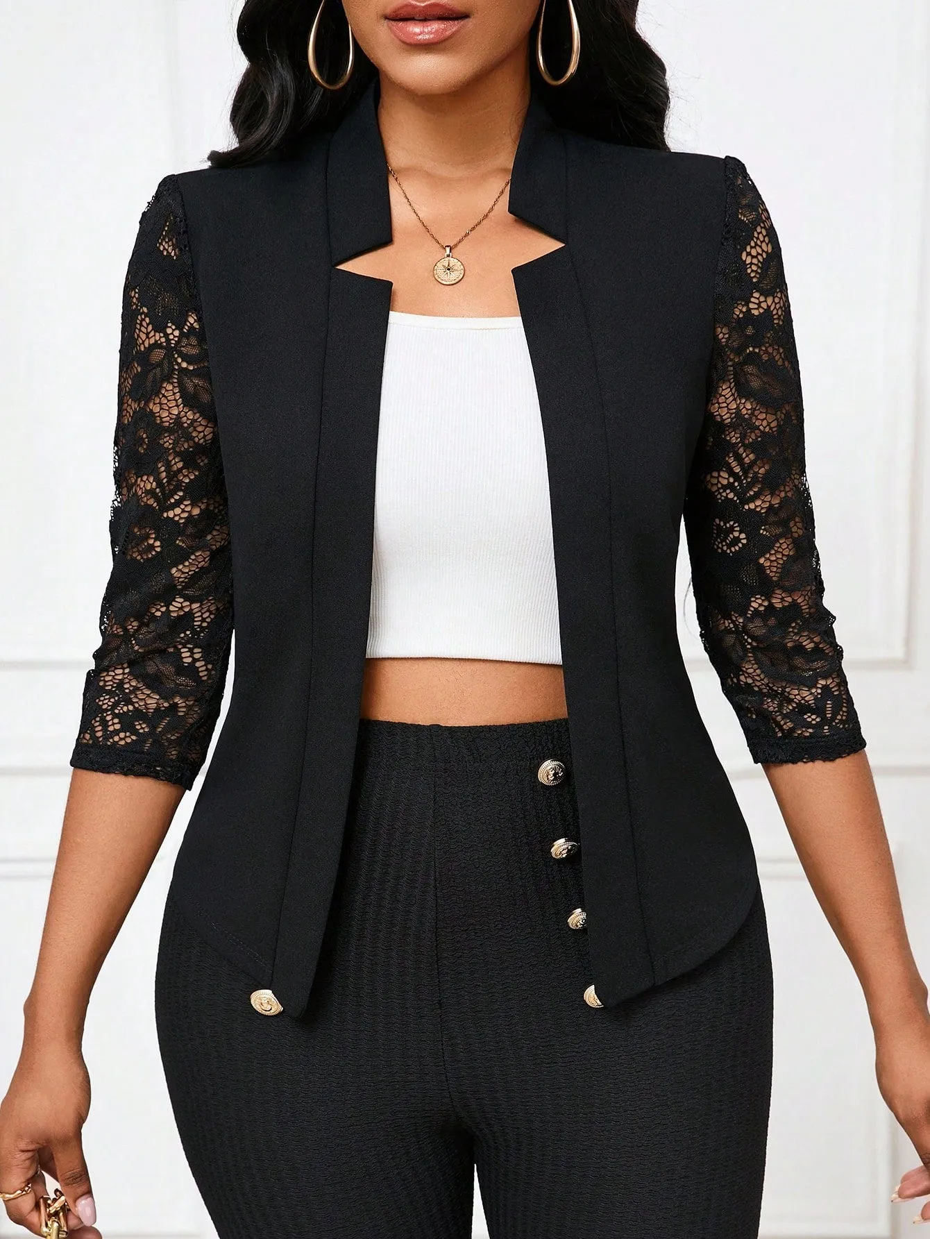 Chaqueta Blazer de Encaje Elegante para Mujer