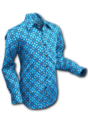Chenaski Mens Dotsgrid 70's Shirt Petrol