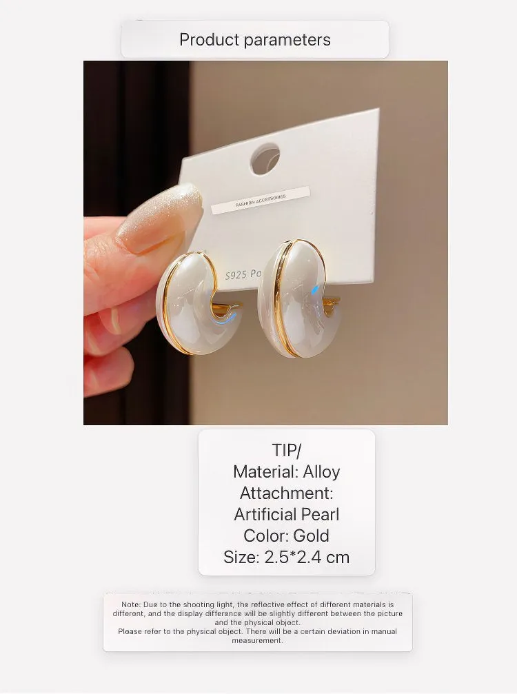 Chic Small White Enamel Hoop Earrings with Delicate Gold Tone Edging