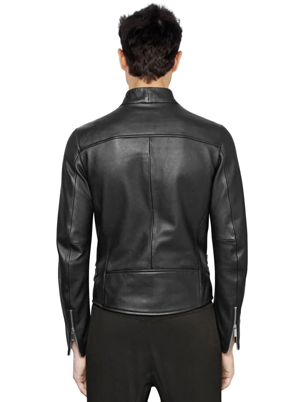 Chic Strap Detail Genuine Leather Jacket for Men
