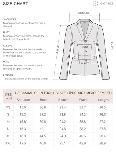 Cicy Bell Womens Casual Blazers Open Front Long Sleeve Work Office Jackets Blazer(Navy,Medium)