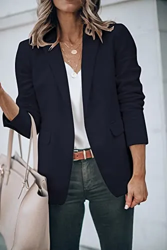 Cicy Bell Womens Casual Blazers Open Front Long Sleeve Work Office Jackets Blazer(Navy,Medium)