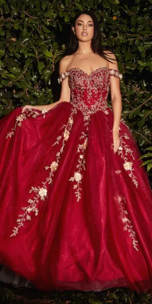 Cinderella Divine CD0185 Off The Shoulder Layered Tulle Ball Gown