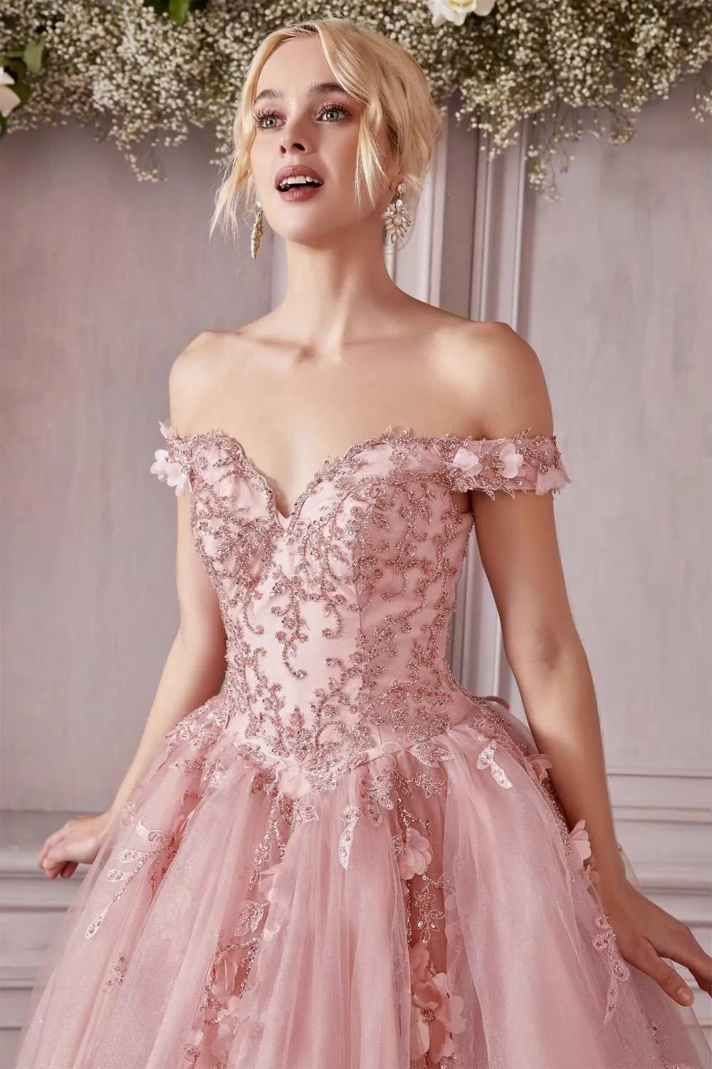 Cinderella Divine CD0185 Off The Shoulder Layered Tulle Ball Gown