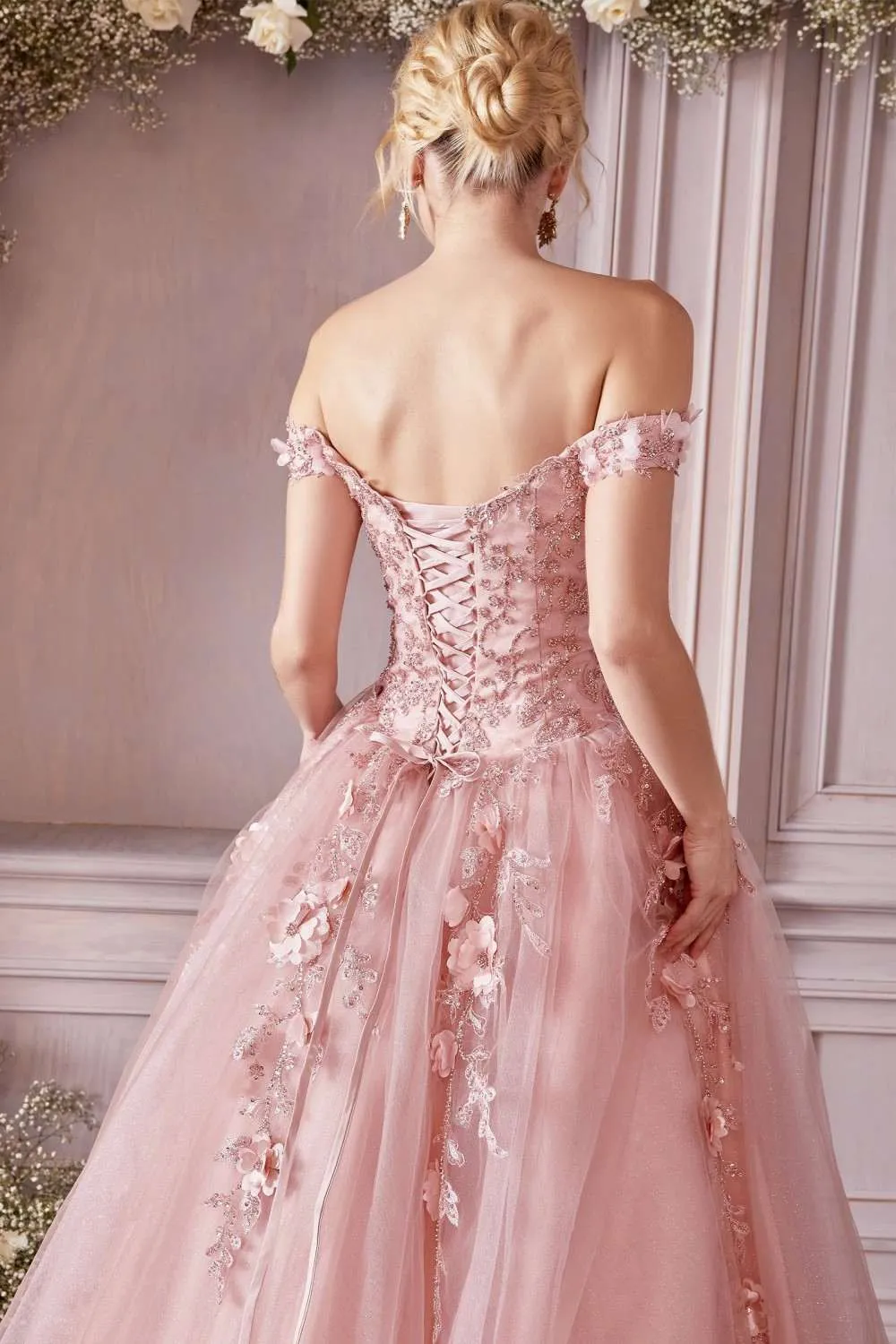 Cinderella Divine CD0185 Off The Shoulder Layered Tulle Ball Gown