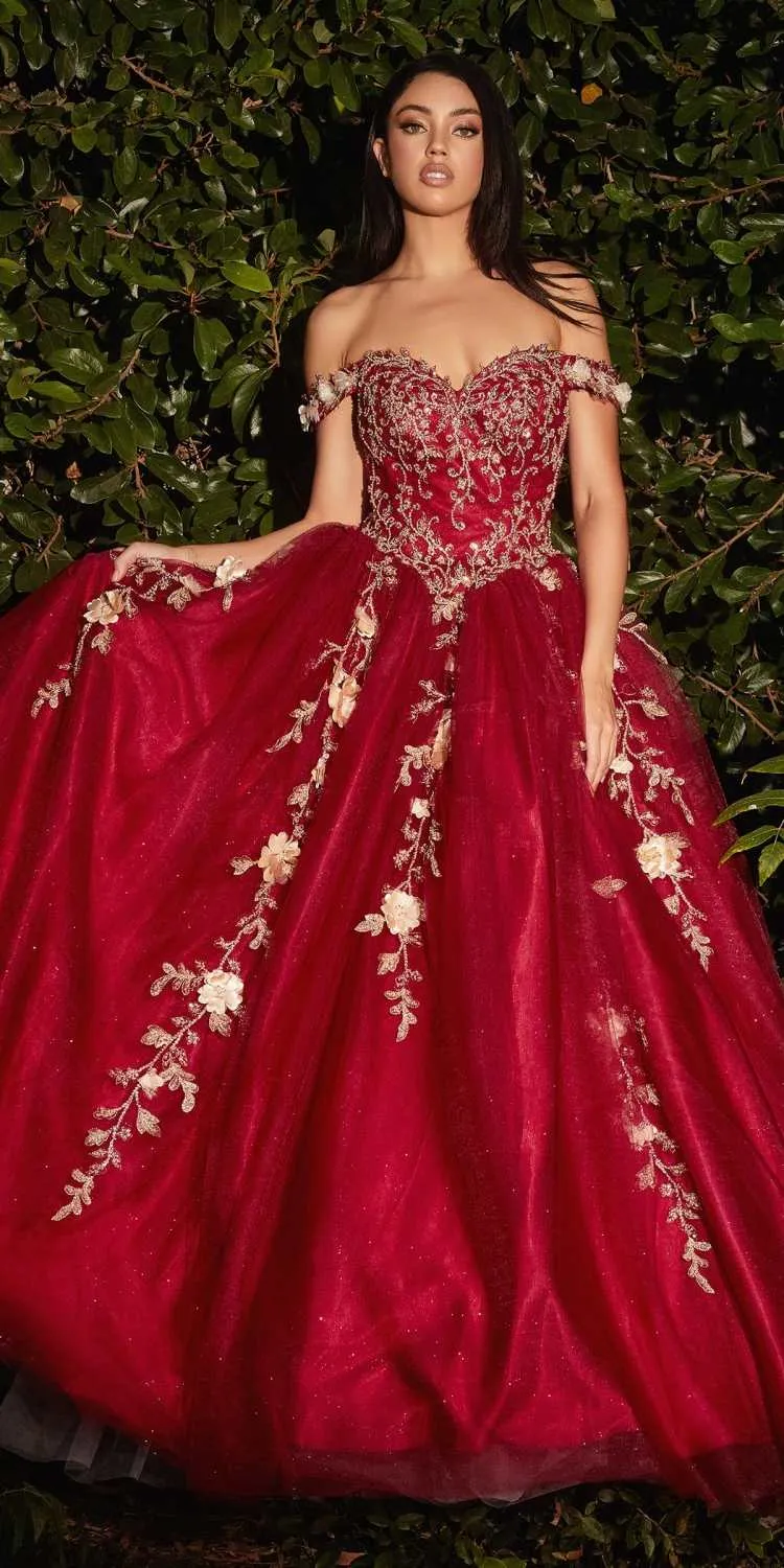 Cinderella Divine CD0185 Off The Shoulder Layered Tulle Ball Gown