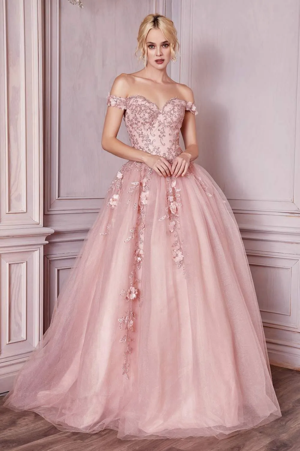 Cinderella Divine CD0185 Off The Shoulder Layered Tulle Ball Gown