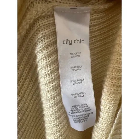 City Chic Cream Open Front Pocketed Long Cardigan Size Small