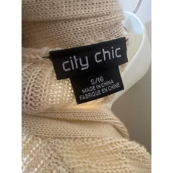 City Chic Cream Open Front Pocketed Long Cardigan Size Small