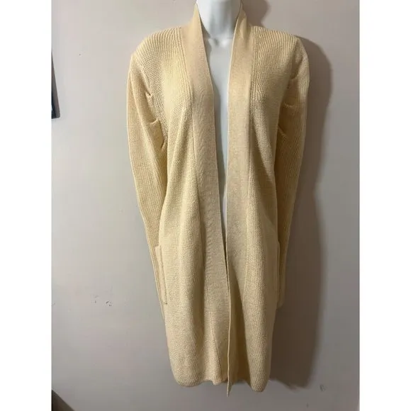 City Chic Cream Open Front Pocketed Long Cardigan Size Small