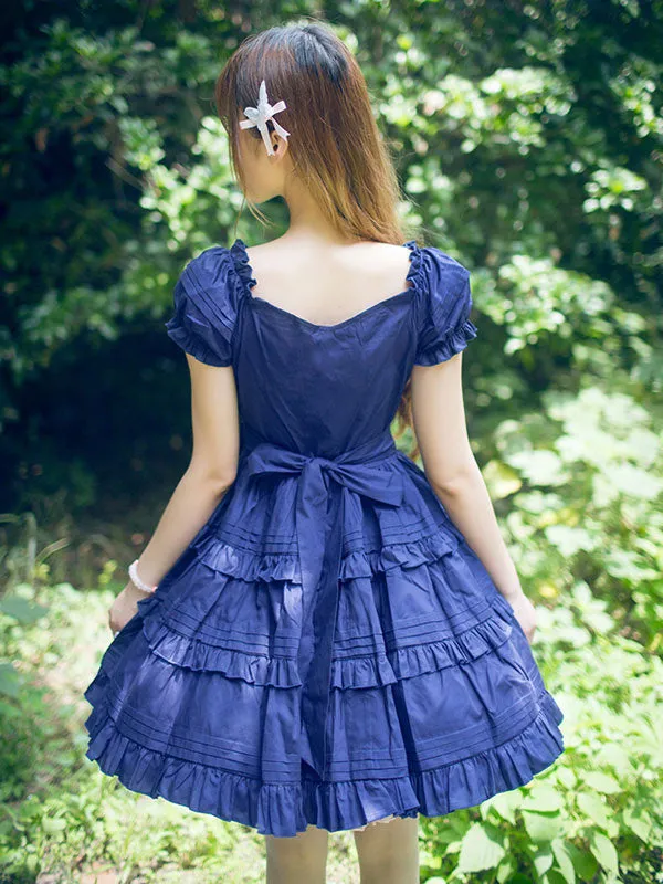Classical Lolita Dress Layered Ruffles Lolita Dress Short Sleeves Lolita Op Dress With Bows