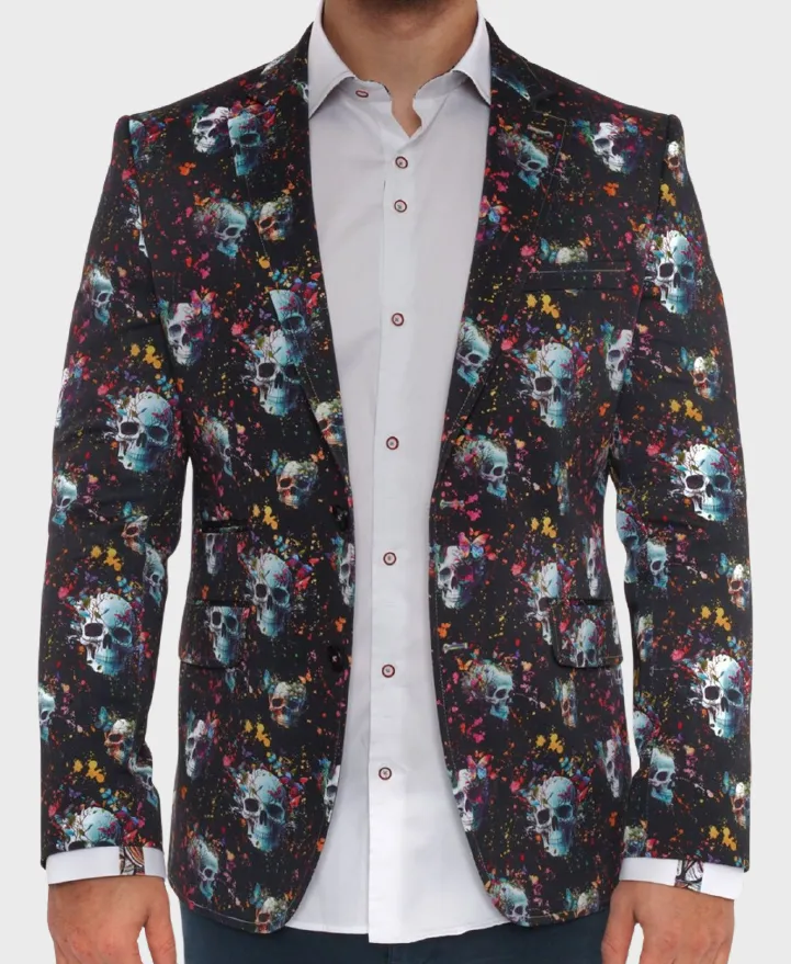 Claudio Lugli CL-2324 Skull Print Blazer Black