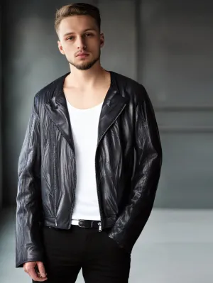 Collarless Chic Leather Jacket