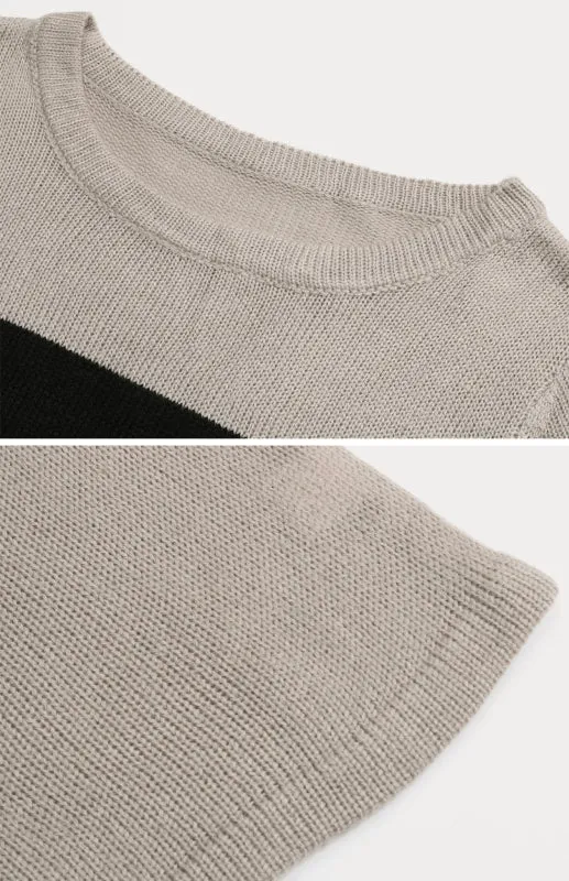 Color Block Knit Sweater Dress with Striped Design