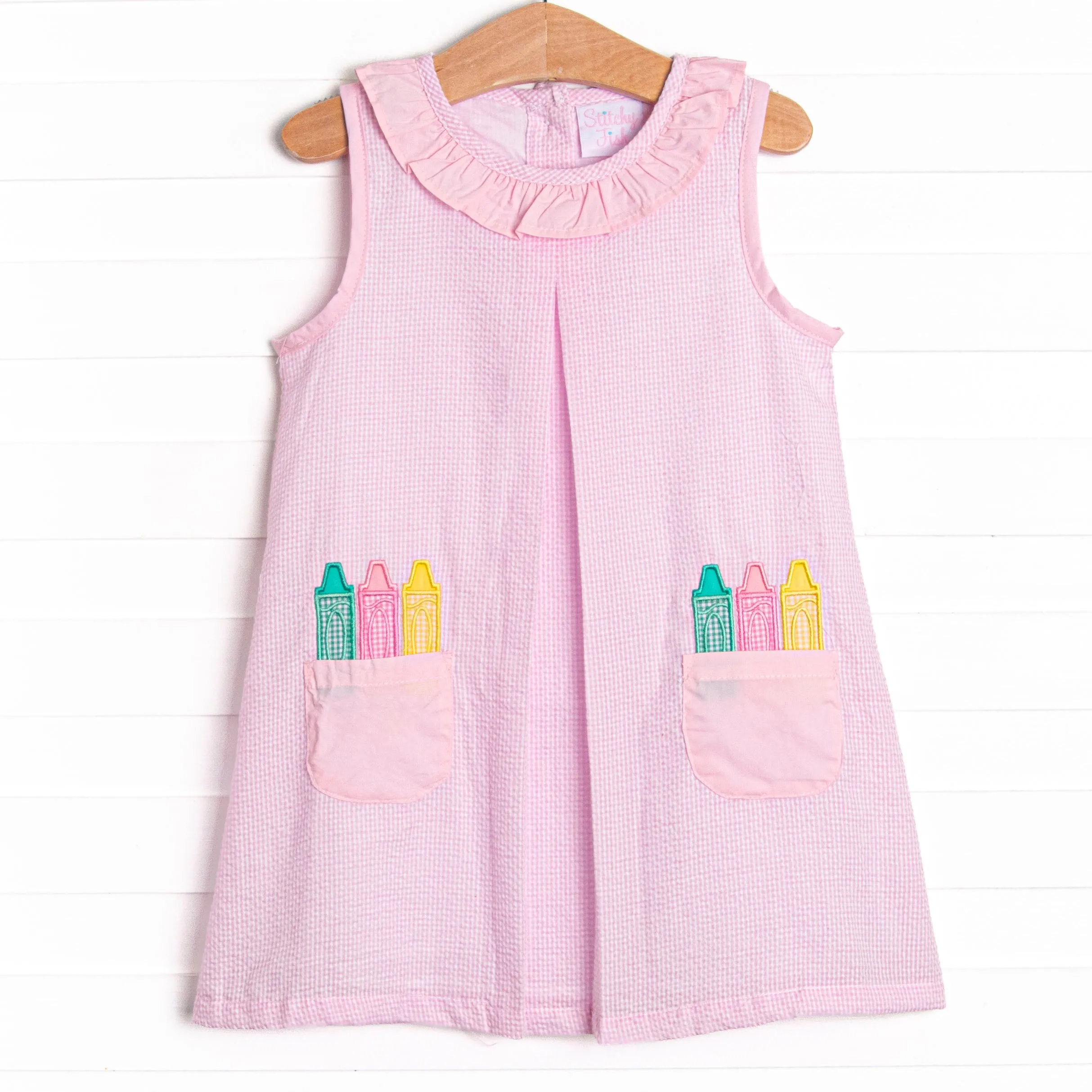 Color Me Happy Applique Dress, Pink