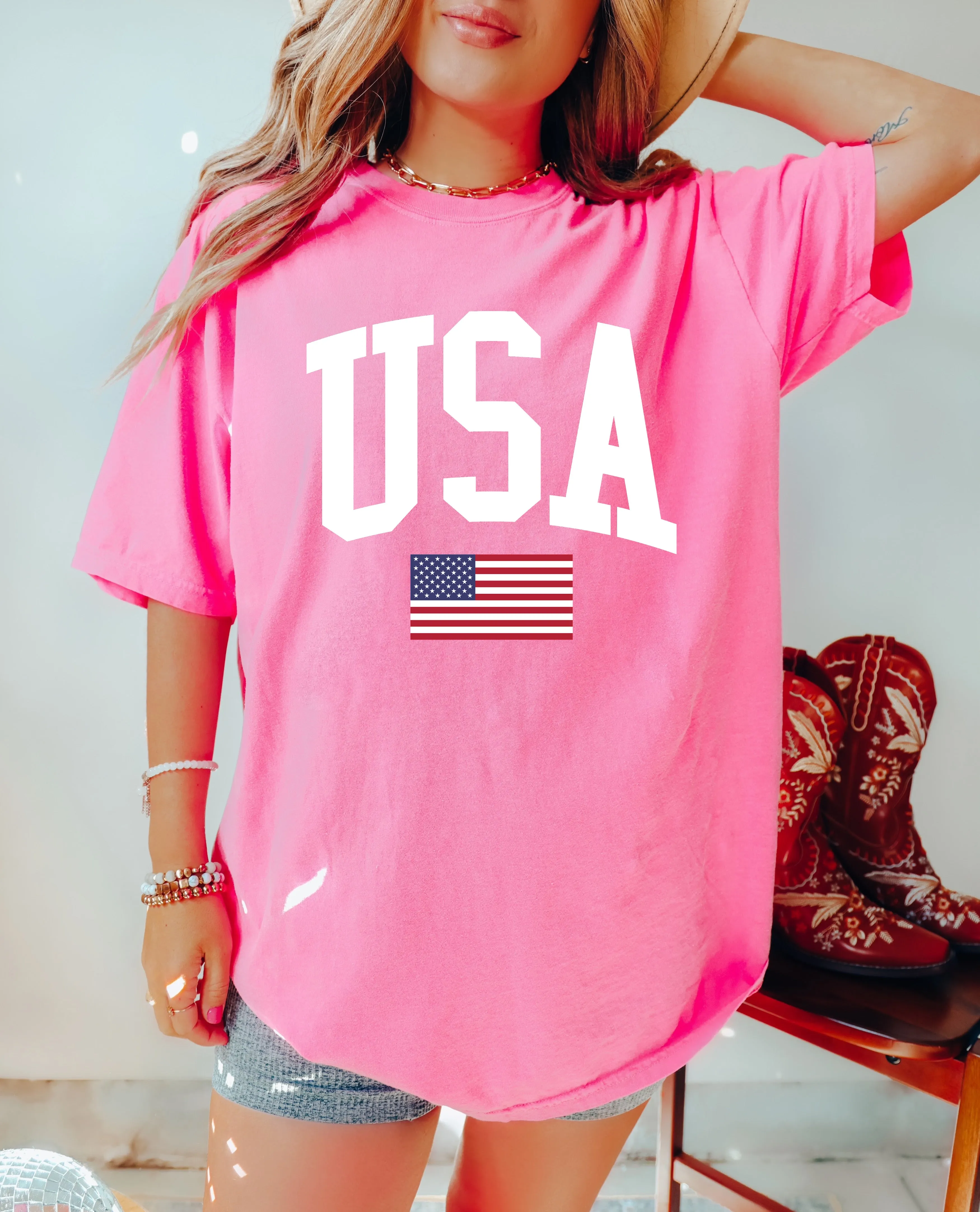 Comfort Colors or Bella Canvas USA Flag Shirts / Patrioti Memorial Day July 4th / Retro Style/ Toddler - Youth - Adult Sizing
