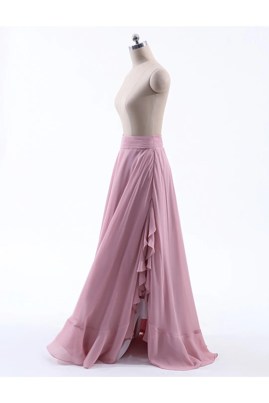 copy of Pink Chiffon Ruffles Slit A-line Bridesmaid Skirt