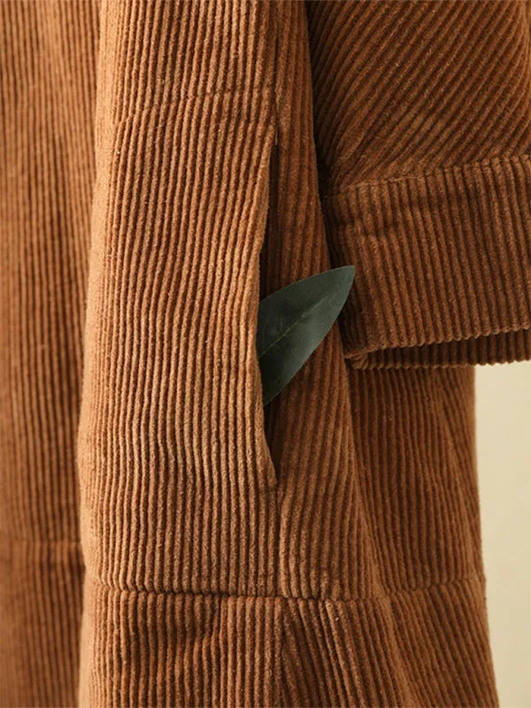 Corduroy Retro Dress with Pockets and Three-Quarter Sleeves