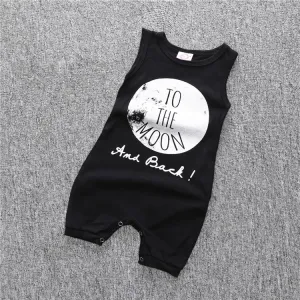 Cotton sleeveless Baby Cropped leg Edgy unisex "To the Moon and Back" baby Romper in Black