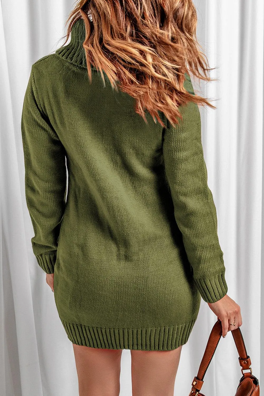 Cowl Neck Cable Knit Sweater Dress