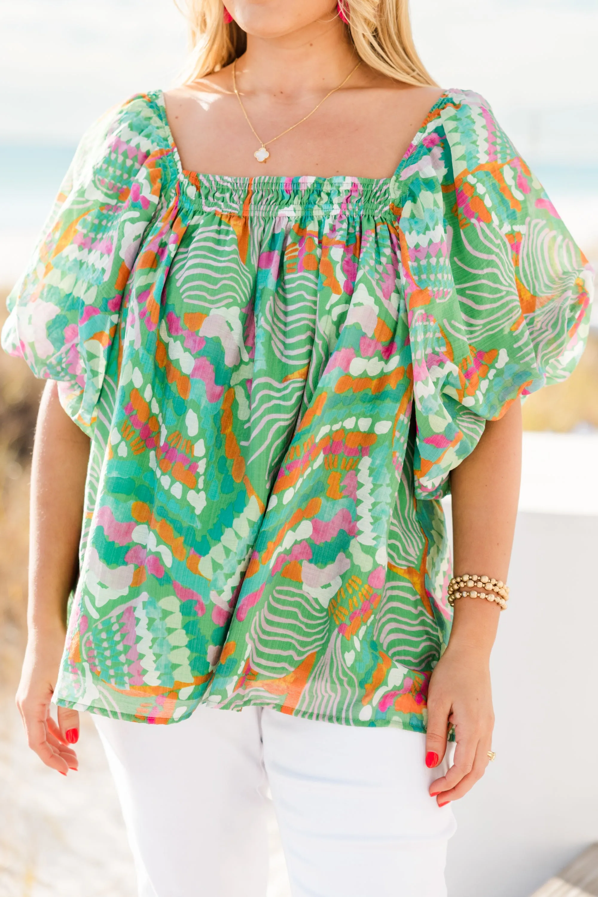 Cozy Love Top, Green Tropical