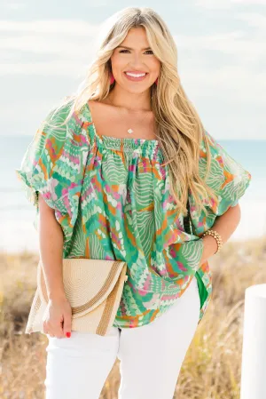 Cozy Love Top, Green Tropical